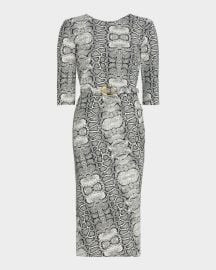 Shire Belted Snakeskin-Print Midi Sheath Dress at Neiman Marcus